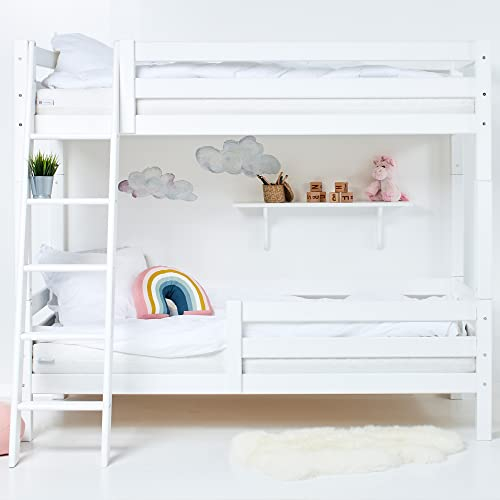 Hoppekids ECO Luxury Etagenbett, Kinder- und Ferienwohnung-geeignet | 90 x 200 cm unten und oben, Schräger Leiter + Rausfallschutz | Nordische Kiefer – Langlebig, Überlegener Komfort