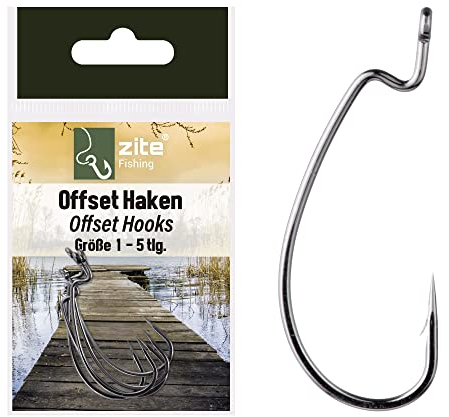 Zite Fishing Offset-Haken Set - 5 STK Scharfe Angelhaken Kunstköder-Angeln Barsch & Zander Größe 1 - Perfekt für Gummiköder, Jigs, Creature Baits