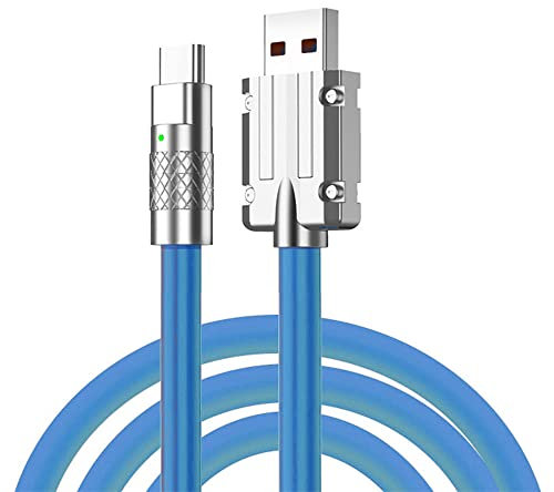 cablecc Type A USB-A to USB-C Liquid Silicone Ultra Soft 120W Power USB2.0 Data Blue Cable Fast Charge for Laptop Tablet Phone 200CM