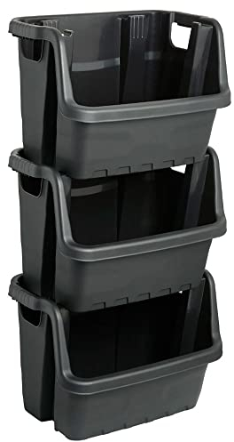STORM TRADING GROUP Stacking Crates Heavy Duty Large Open Fronted Storage Boxes Bin For Order Picking, Recycling, Industrial, Garage & Kitchen Stackable Organiser Baskets (Set of 2)