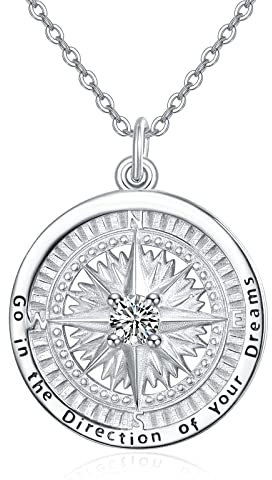 KINGWHYTE Kompass-Halskette mit Geburtsstein-Anhänger aus 925 Sterling Silber, Gehen Sie in die Richtung Ihres Traums, Kompass-Schmuck, Abschlussgeschenke für Frauen, Ehefrau, Freundin(April)
