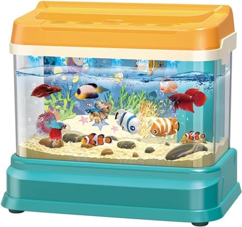 Mini De Pesca Acuario Juguete,Pecera Niños con Peces En Movimiento * 4 con Luz USB Y Red De Pesca con Música,Pecera Infantil,Pecera Juguete con Peces,Juegos Educativos,Regalo para Niños Y Niñas