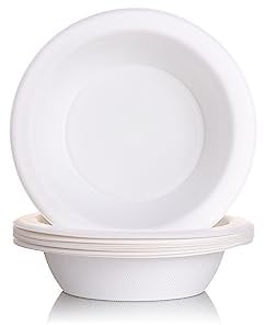 GoCoPack Bagasse Bowls: Pack of 50-16oz (450ml) White Round Strong Bagasse/Sugarcane Medium Bowls - Eco Friendly 100% Biodegradable and Home Compostable (16oz - 450ml Round Bowls - Pack of 50)