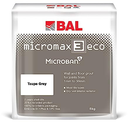 Bal Micromax3 Eco Grout Wall & Floor Grout, Rapid Set, Antimicrobial, Suitable For Interior & Exterior 5KG Bag - Taupe Grey