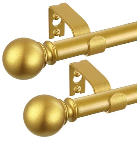 Gardinenstangen, 122,9 cm bis 213,3 cm (1,2 - 2,1 m), 1,6 cm Spleißen, kleine Gardinenstangen, Größe: 91,4 - 224,4 cm, Messing, Gold, 2 Stück