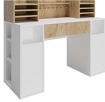 Vicco Schreibtisch, Weiß/Sonoma, 126.8 x 50 cm XL mit Regale