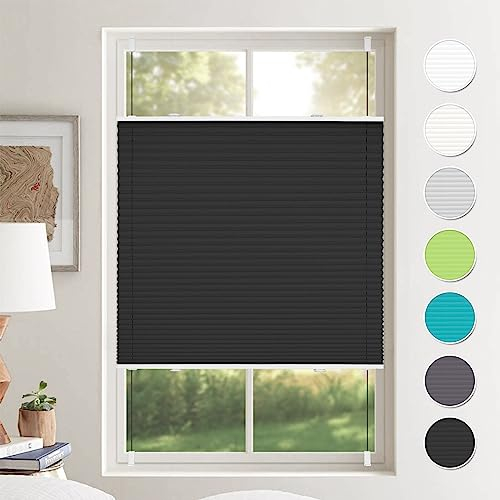 Plissee ohne Bohren Plissees Klemmfix Schwarz 100x130cm(BxH) Jalousie Plisseerollo Blickdicht Fensterrollo innen ohne Bohren Sichtschutz & Sonnenschutz Rollos für Fenster ohne Bohren