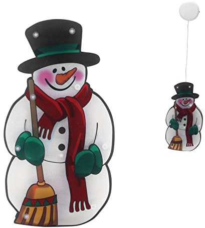 Uadme LED Fenster-Hängeleuchte Weihnachten – Schneemann Fenster-Dekoration mit 10 LED, Weihnachtliche Beleuchtung mit Saugnapf (warmes Licht