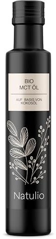 Natulio MCT-Öl 100% aus Bio Kokosöl kaltgepresst 250ml - unterstützt optimal bei ketogener-, Paleo-, veganer & Low-Carb-Ernährung - 60% C8 & 40% C10 - MCT Oil - MCT Öl Bio zertifiziert nach DE-ÖKO-006