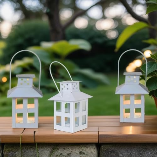 MARRAKESCH 3er Set Weihnachtslaterne 16cm Weiss Laterne Windlicht Skagen für Weihnachten kleine Laternen für draußen