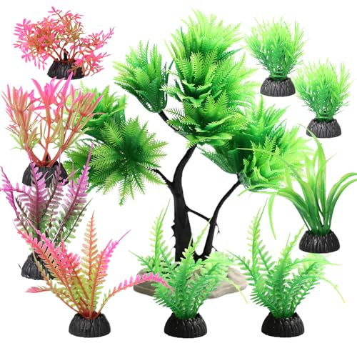 AILMOLI Aquarium Plants Tree Decorations Fish Tank Plastic Plant Decor Set Ornaments Accessories Green Color