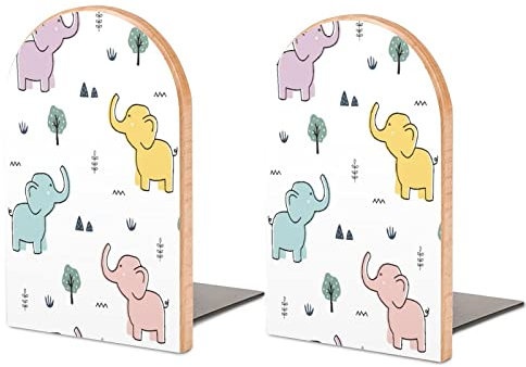 Buchstütze aus Holz, Elefanten-Bäume, niedliche Tier-Buchstützen für Regale, zum Halten von Büchern, strapazierfähig, rutschfest, Buchstopper, Holz, dekorativ, Heimbüro