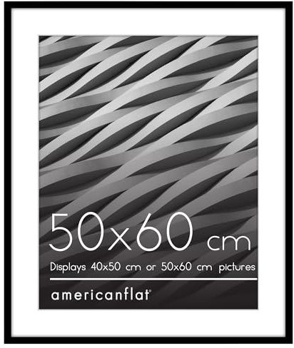 Americanflat Bilderrahmen 50x60 cm Schwarz - Bilderrahmen 40x50 cm mit Passepartout - Fotorahmen mit poliertem Plexi-Scheibe