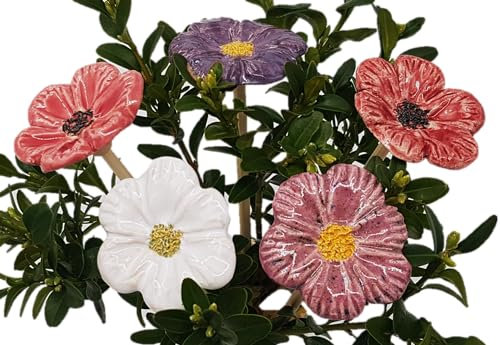 Keramik Blüten Anemonen 5-er Set mit großen Blüten - (Farbmix B)