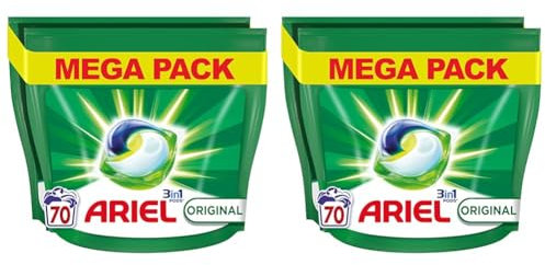 Ariel 4in1 PODS Lessive Liquide En Capsules 70 Lavages, Original, Élimine Les Taches Incrustées, Même Après 7 Jours, Impeccable Même En Cycle Court Et À Froid, Fabriqué En France (Lot de 2)