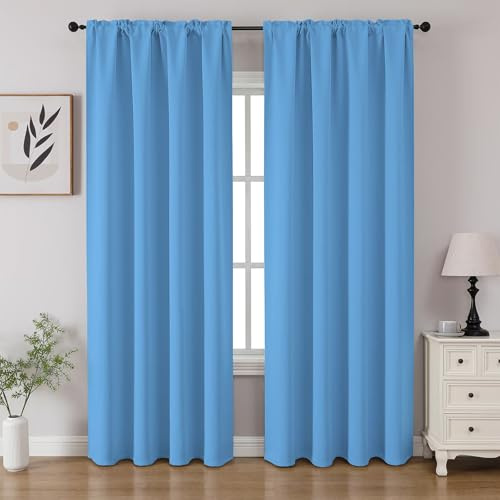 CUCRAF Hellblaue Verdunkelungsvorhänge, 213,4 cm Länge, 2 Paneele, Stangentasche, Raumverdunkelungsvorhänge für Schlafzimmer, Wohnzimmer, isoliert, thermisch, lichtblockierend, Fenstervorhang (B 132 x