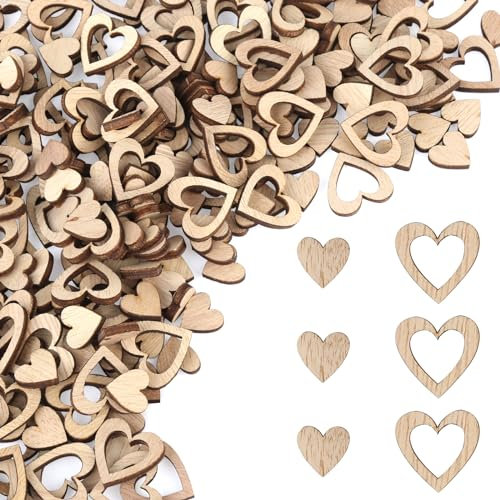 300 Stück Holzherzen Deko, Holzherzen zum Basteln Klein, Unbearbeitet Herzen Holz Tischdeko, Konfetti Herzen Hochzeit für Valentinstag, DIY Handwerk