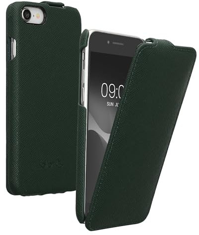 kalibri Flip Case Compatible with Apple iPhone SE (2022) / iPhone SE (2020) / iPhone 8 / iPhone 7 - Ultra Slim Leather Protective Phone Cover - Teal Matte
