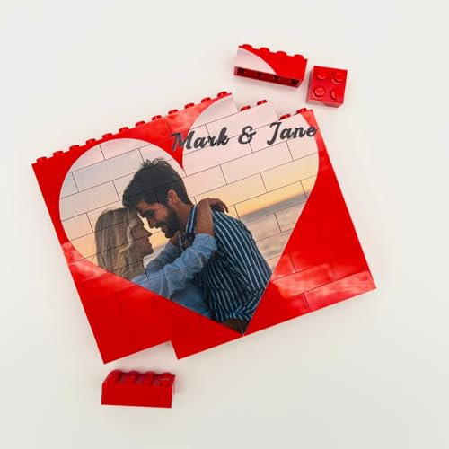 Puzzlesteine | Personalisierte Bausteine mit Foto und Text | 12,8 cm (Breite) × 10,5 cm (Höhe) × 1,5 cm (Dicke) (Rot Bausteine)