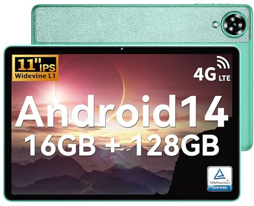 OUKITEL OT11 Tablette Tactile Android 14, Tablette 11 Pouces, 16Go RAM + 128Go ROM (1To SD), 1280x800 FHD丨2.4G/5G Wifi5丨4G SIM丨BT5丨5MP + 13MP丨8 000mAh丨Certifié GMS丨Tablette avec Stylet, Vert