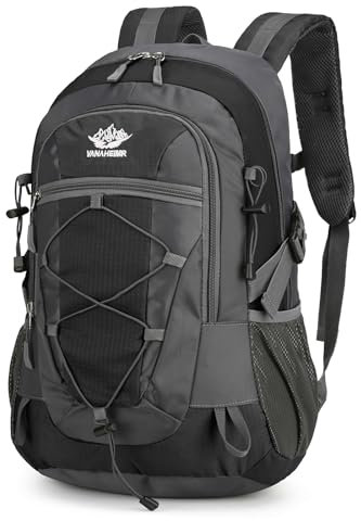 Outplea 25L Wanderrucksack Wasserdichter Herren Damen, Bequem Trekkingrucksack Klein, Outdoor Rucksäcke Tagesrucksäcke für Reisen Bergsteigen Camping, Schwarz