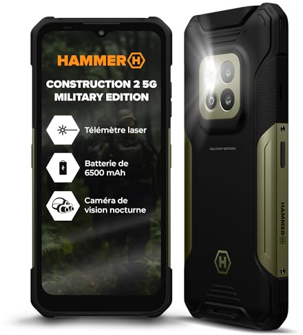 Hammer Construction 2 5G Military Edition Ultra-Robustes Smartphone IP69, 50m Laser Lineal, 6+8GB RAM, Android 14, 50mpx Kamera mit Nachtsichtmodus, 6500mAh Akku mit Powerbank Funktion, NFC, 120Hz