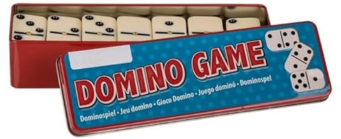 BLUECHOLON Domino mit 28 Teilen in Blechdose, klassisches Brettspiel