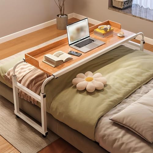 LIJBDDM Table De Lit Réglable en Hauteur avec roulettes,Bureau D'ordinateur Portable Roulant Moderne Table De Chevet Réglable pour Bureau Lit Canapé Hôpital Lecture(Color:Bois)