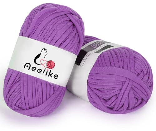 Aeelike 2 PCS Taro Violett Anfänger T-Shirt Wolle Elastischen Stoff Häkeln Tuch Wolle für DIY Stricken, Wolle für Hand DIY Tasche Decke Kissen Häkeln Projekte, Home Decor