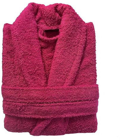 Slumber Nights Cotton Terry Towelling Bathrobe Unisex Dressing Gown Men Women Super Absorbent (Fuchsia)