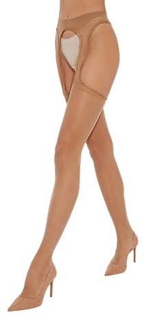 Fiore Collant ouvert femme effet porte-Jaretelles sexy en voile 20 DEN soyeux – S, M, L, XL - Light Natural - T4