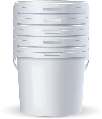 POSH Secchio con coperchio 5 L bianco - 5 pezzi - Uso alimentare | Struttura robusta per l'uso quotidiano, chiusura ermetica del coperchio, manico per il trasporto, adatto a farina e mangimi