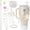 Stanley Cup Accessories Set, 11 Pcs Including Water Bottle Handle Strap, Silicone Straw Cover, Silicone Cup Boot, Stanley Charms for 30oz & 40oz Tumbler (White)