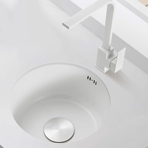 asdchZen Fregadero De Cocina Blanco Fregadero De Cocina Pequeño Fregadero De Barra Fregadero Redondo Fregadero De Acero Inoxidable Fregaderos Bajo Encimera Grifo Blanco, Un Color, 32X32X18Cm