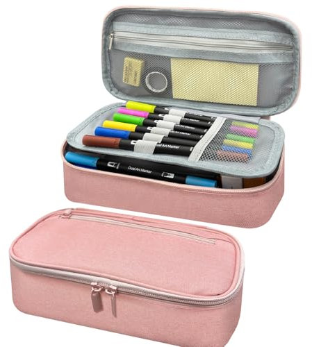 CNMTCCO Federmäppchen 5 Fächer, großer Vorrat federmäppchen große Größe mäppchen teenagerfeder mäppchen Unisex (Pink)