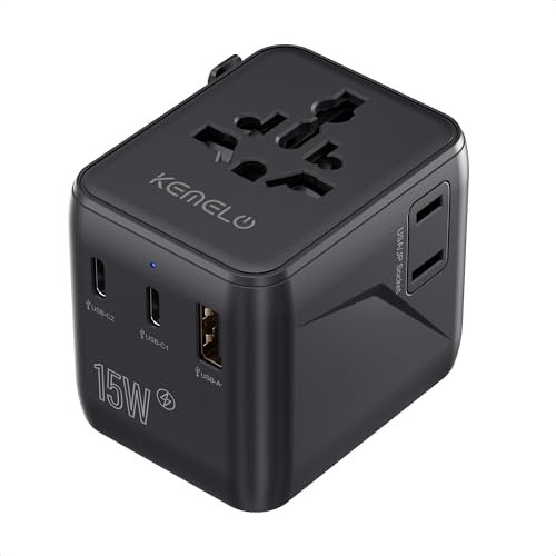 5 in 1 Adattatore Universale da Viaggio,Presa Universale da Viaggio con 1 USB A,2 USB C,1 Universale Presa,1 US/JP Presa,Adattatore Spina Internazionale per Italia UK US Australia Tailandia Messico