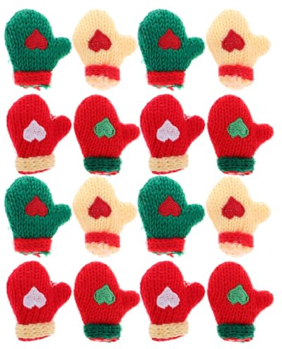 Garneck 16stücke Teiliges Mini-strickhandschuhe Aus Plüsch Handgefertigte Klassische Weihnachts-deko in Rot-grün Herzmotiv Für DIY Puppenhaus Bastelprojekte