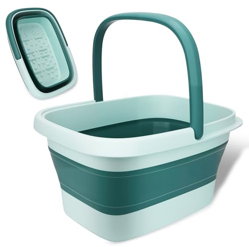 WUSUPU Bassin pour Bain de Pieds Pliable 15L,bassine Pied avec poignée et Rouleaux de Massage |Soins des Pieds et détente |Baignoire pour Pieds,Ergonomique,légère et Peu encombrante – Vert Clair