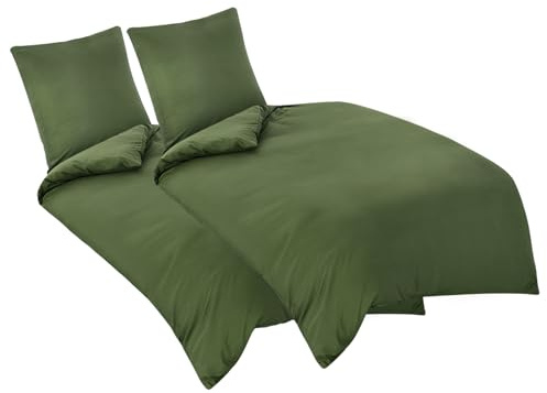 Aisbo Bettwäsche 135x200 4teilig Grün - Mikrofaser Bettwäsche-Sets Olivgrün mit Reißverschluss, ÖKO-TEX Bettbezug 135 x 200 cm 4tlg mit Kissenbezug 80x80 cm, Weich und Bügelfrei