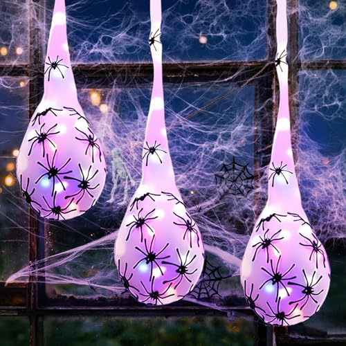 Halloween Deko, 3 Pcs Halloween Deko Leuchtend Spinne Eier, Spinnennetz Deko Geeignet Spinneneiersäcke zum Aufhängen im Innen- und Außenbereich, in Gärten, Fenstern und Spukhäusern