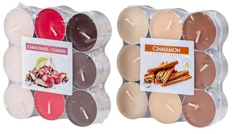36 Kerzen Weihnachtsduft 2x18 Stück Duft-Teelichter Duftkerzen Advent Weihnachtlich Tischdeko Kerzenschein Schoko Kirsche Zimt Weihnachten XMAS