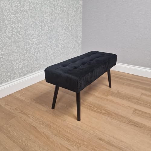 KOSY KOALA Black Velvet Padded Dining Bench with Metal Legs 90 cm Length, Dining Room Furniture