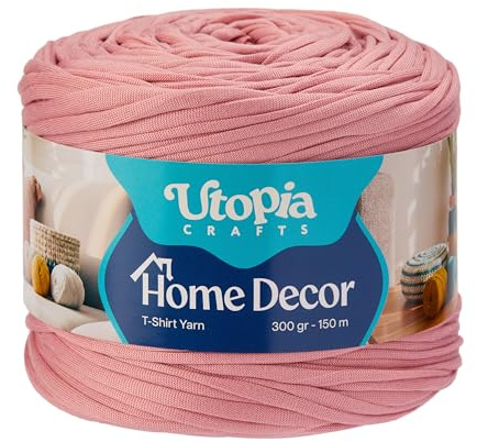 Utopia Crafts T-Shirt Fettuccia Uncinetto 300g 150m – Filo Morbido Elastico per Cestini, Borse, Tappeti, Macramè & Decorazione Casa, Oeko-Tex (Rosa Blush)