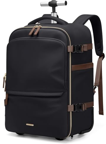 GOLF SUPAGS 32L Mochila con Ruedas, Mochila Viaje Cabina Avion, Mochila para Portátil de 17 Pulgadas con Ruedas Ocultables, para Viajes Cortos, Universidad, Trabajo Diario (Negro)