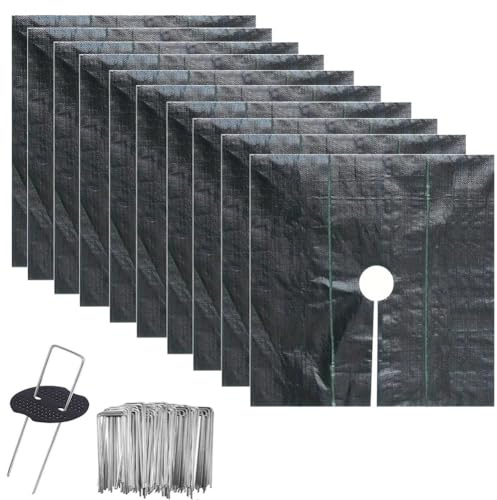 FACAIIO 10 Stück Gartenkontrollmatten mit Erdnägeln, Baumscheibe Mulchmatte Pflanze zum Schutz, für schwarzes PP-Material