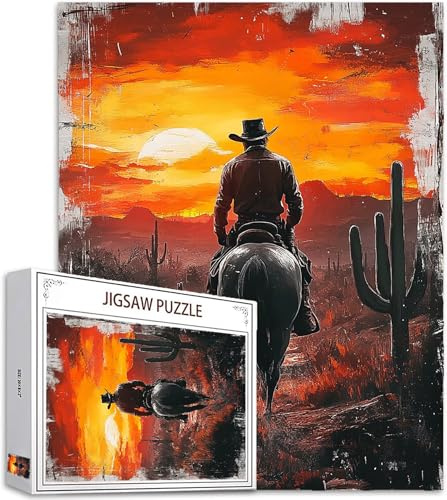 Sonnenuntergang Puzzle 4000 Teile Erwachsene, Kaktus Puzzle Design für Erwachsene Anfänger, DIY HD Farbepuzzel Poster Design mit Geschenkbox Verpackung for Zimmer Deko Wohnzimmer, Geschenke, Model756