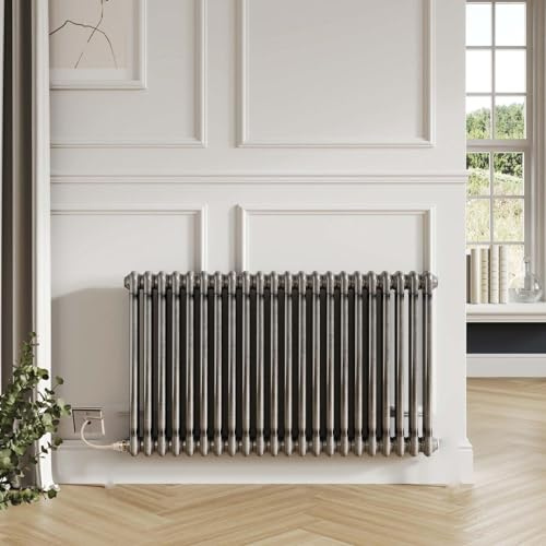 Electric Raw Metal Traditional Radiator 2 Column 600mm H x 1164mm W | Cast Iron Type, Old School Radiator, Includes 7 Day Timer/Thermostat, Double Column, PTC Element