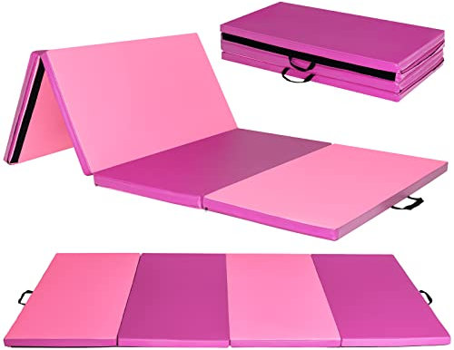 GOPLUS Matelas Gymnastique Pliant Tapis de Gymnastique Tapis de Sol Pliable Natte de Gym Epais Portable 240 x 120 x 5 cm Joint de 4 Tailles Antidérapant Rose et Violet