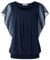 BAISHENGGT Damen Sommer Netz Bluse Flatter Kurzarm Tshirt Rundkragen Falten Elegant Oberteile Top Blusen Blau-4 XXL