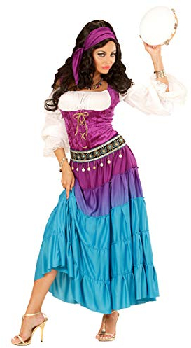 NET TOYS Außergewöhnliches Wahrsagerin-Kostüm für Damen - Violett-Türkis XL (46/48) - Aufwendige Frauen-Verkleidung Zigeunerin mit Kleid & Bandana - Genau richtig für Mottoparty & Karneval